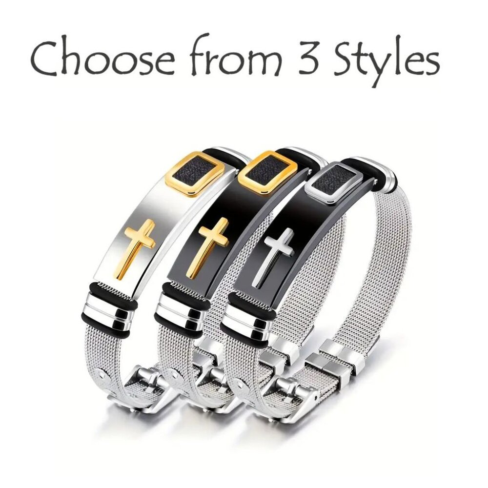 Stainless Steel Religious Bracelet with Cross Adjustable